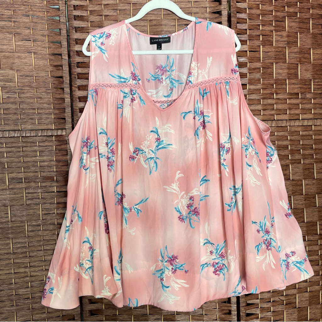Lane Bryant Floral Sleeveless Blouse,Boho Cottagecore Coquette, Romantic Size 24